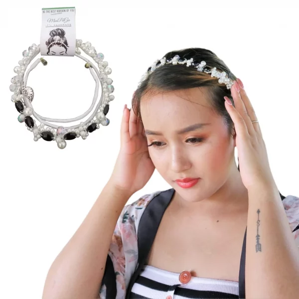 Bendable Headband: Elegant Black Jeweled Pearl & Crystal Hair Band for Parties and Casual Wear